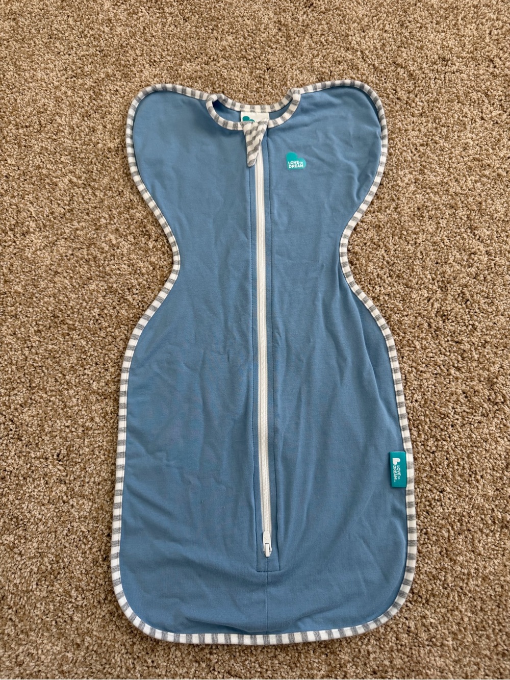 Love to dream Blue Sleep Sack with Gray-Striped Trim